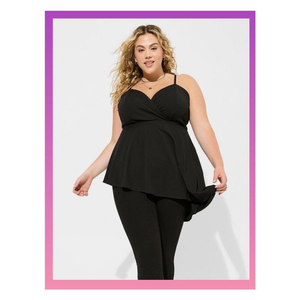 NWT Torrid 5X Deep Black Knit Surplice Asymmetrical Peplum Cami Top Size 28